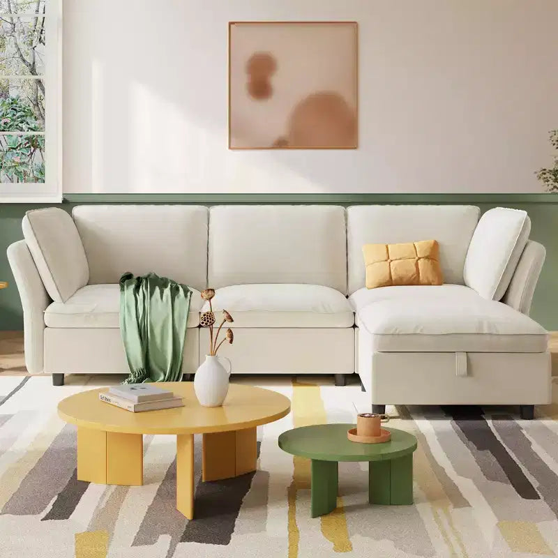 97 l Shaped Sofa Couch, Upholstered Modular Sectional Sofa with Storage Ottoman, Deep Seat Sleeper Sofa for Living Room Office and Apartment