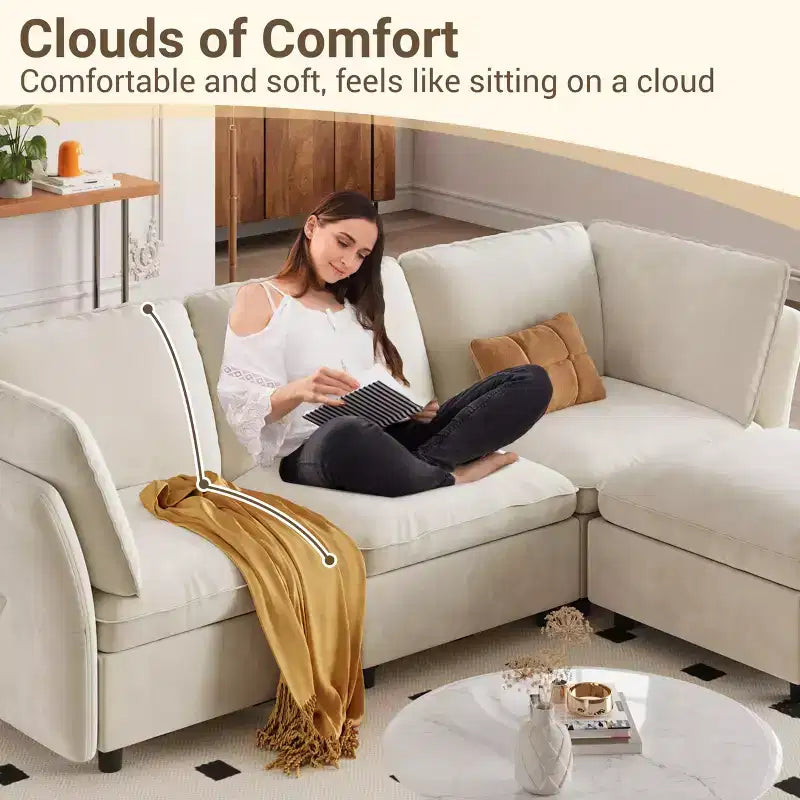 97 l Shaped Sofa Couch, Upholstered Modular Sectional Sofa with Storage Ottoman, Deep Seat Sleeper Sofa for Living Room Office and Apartment
