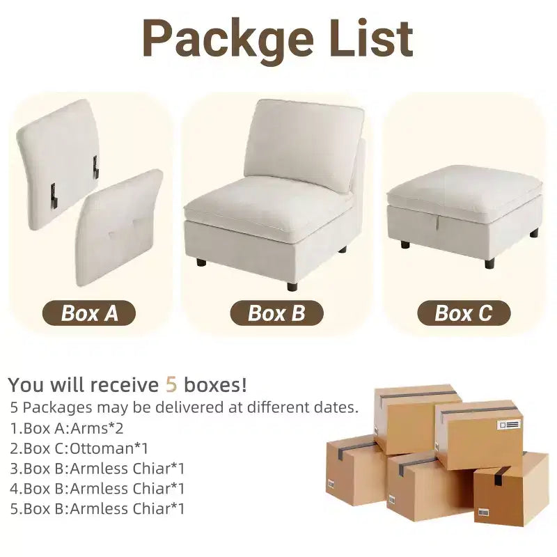 97 l Shaped Sofa Couch, Upholstered Modular Sectional Sofa with Storage Ottoman, Deep Seat Sleeper Sofa for Living Room Office and Apartment