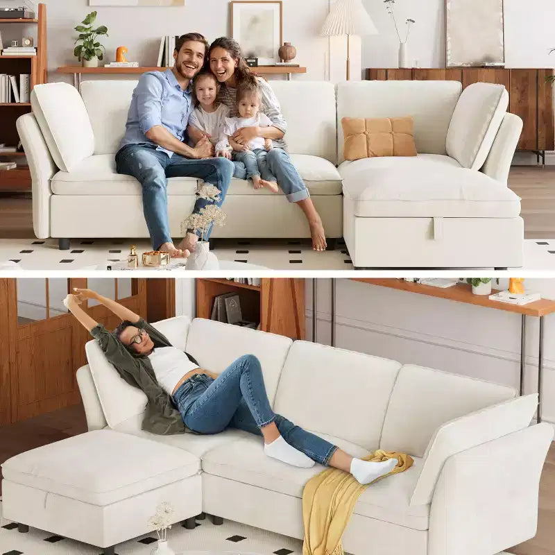 97 l Shaped Sofa Couch, Upholstered Modular Sectional Sofa with Storage Ottoman, Deep Seat Sleeper Sofa for Living Room Office and Apartment