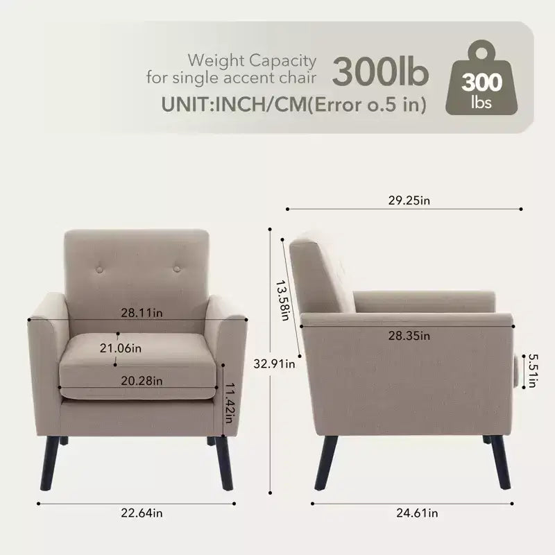 Accent Chair ,Modern Wingback Living Room Chair,Linen Fabric Reading Accent Chairs,Comfy Armchair Single Sofa Chair,High-Resilience Cushion