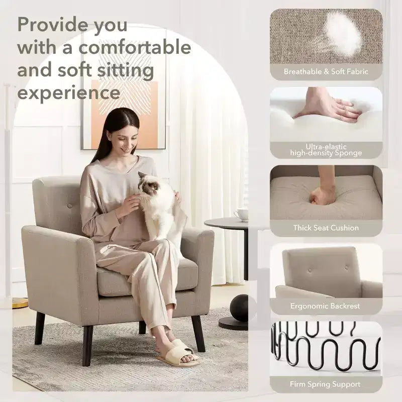 Accent Chair ,Modern Wingback Living Room Chair,Linen Fabric Reading Accent Chairs,Comfy Armchair Single Sofa Chair,High-Resilience Cushion