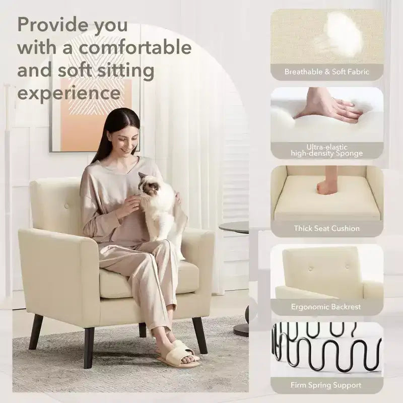 Accent Chair ,Modern Wingback Living Room Chair,Linen Fabric Reading Accent Chairs,Comfy Armchair Single Sofa Chair,High-Resilience Cushion