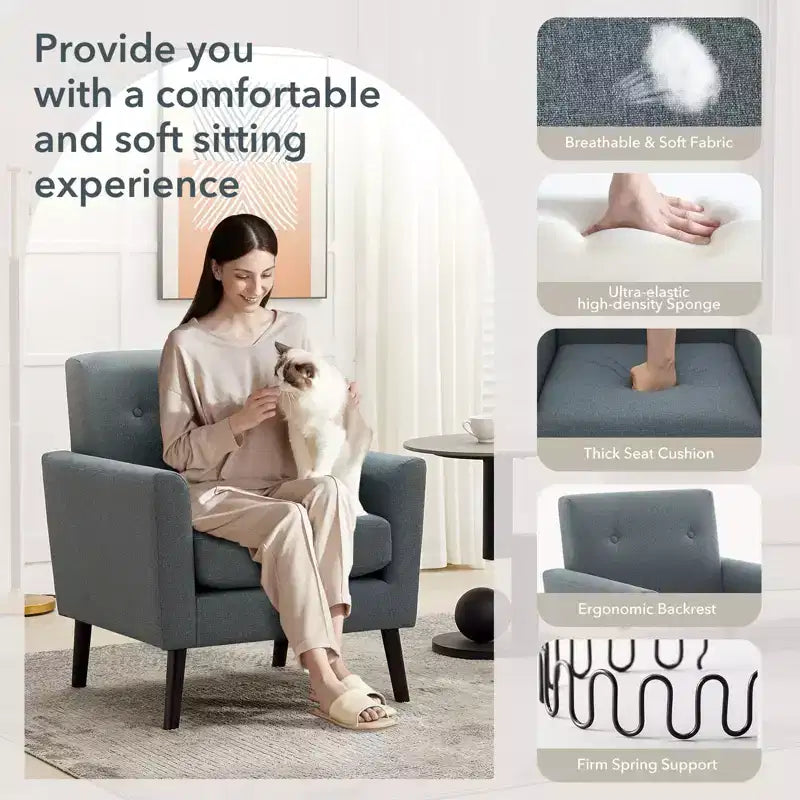 Accent Chair ,Modern Wingback Living Room Chair,Linen Fabric Reading Accent Chairs,Comfy Armchair Single Sofa Chair,High-Resilience Cushion