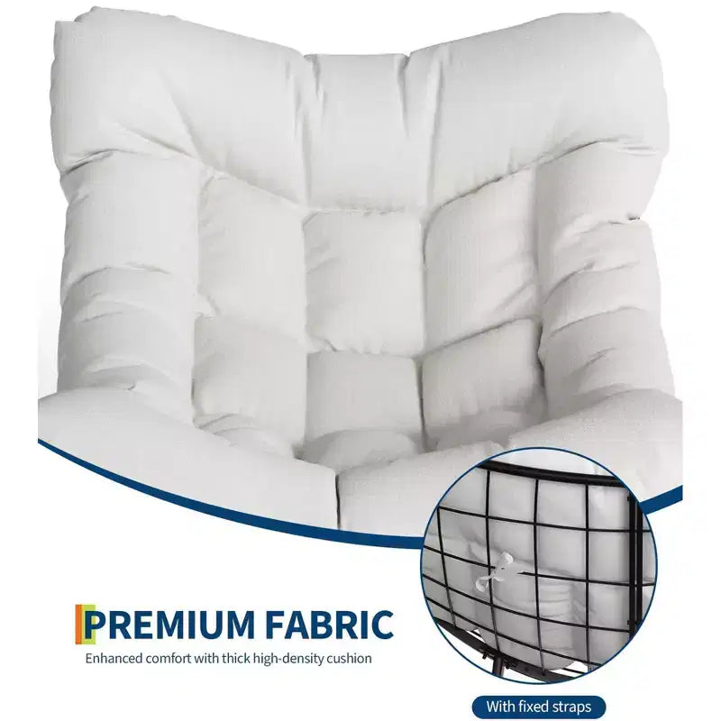 Oversized Lounge Chair with Footrest, Outdoor Papasan Rocking Chair with Ottoman and Sturdy Metal Frame, Patio Rattan Egg Rocker