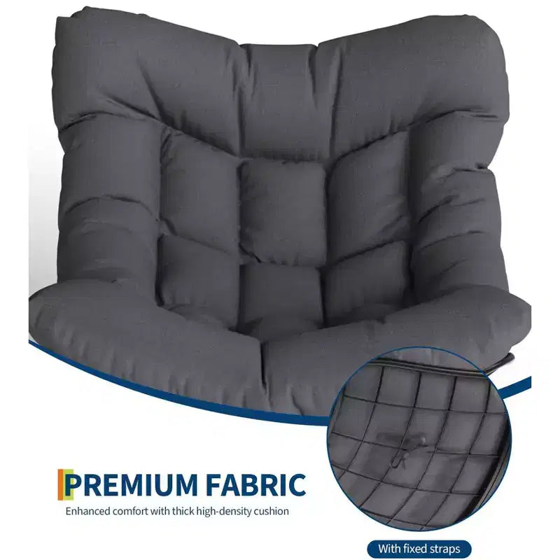 Oversized Lounge Chair with Footrest, Outdoor Papasan Rocking Chair with Ottoman and Sturdy Metal Frame, Patio Rattan Egg Rocker