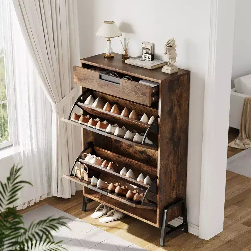 Freestanding Shoe Organizer with Metal Legs, Shoe Cabinet StorageFoyer, Hallway, Living Room