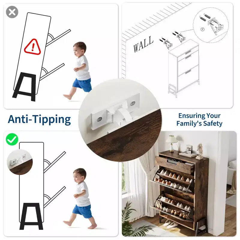 Freestanding Shoe Organizer with Metal Legs, Shoe Cabinet StorageFoyer, Hallway, Living Room