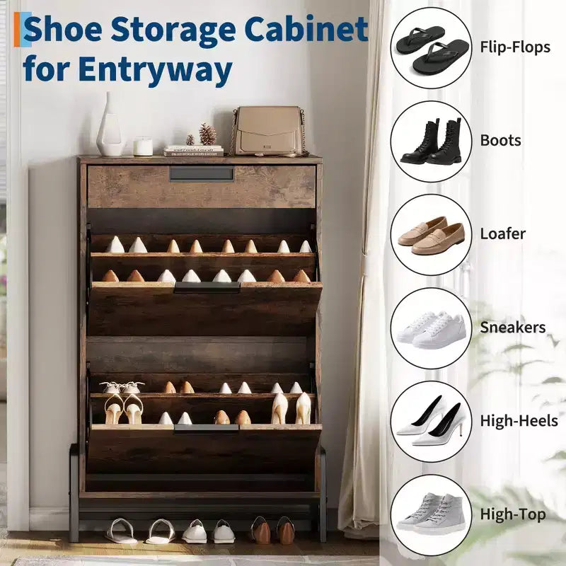 Freestanding Shoe Organizer with Metal Legs, Shoe Cabinet StorageFoyer, Hallway, Living Room