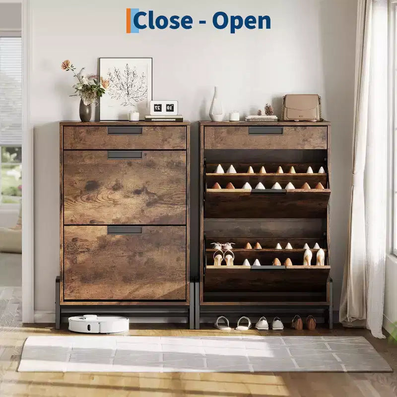 Freestanding Shoe Organizer with Metal Legs, Shoe Cabinet StorageFoyer, Hallway, Living Room
