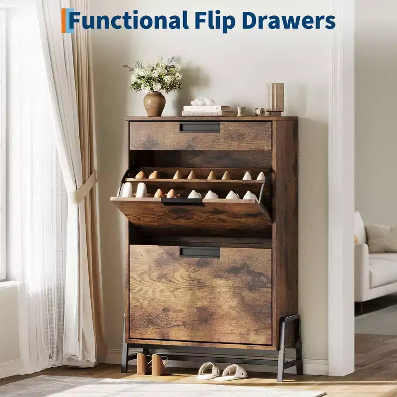 Freestanding Shoe Organizer with Metal Legs, Shoe Cabinet StorageFoyer, Hallway, Living Room