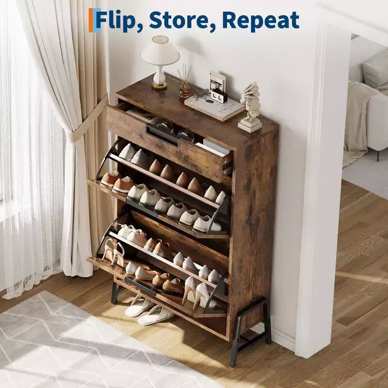 Freestanding Shoe Organizer with Metal Legs, Shoe Cabinet StorageFoyer, Hallway, Living Room