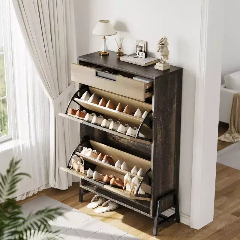 Freestanding Shoe Organizer with Metal Legs, Shoe Cabinet StorageFoyer, Hallway, Living Room