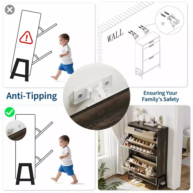 Freestanding Shoe Organizer with Metal Legs, Shoe Cabinet StorageFoyer, Hallway, Living Room