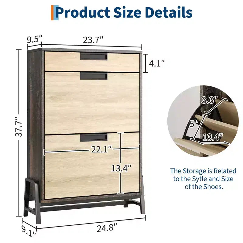 Freestanding Shoe Organizer with Metal Legs, Shoe Cabinet StorageFoyer, Hallway, Living Room