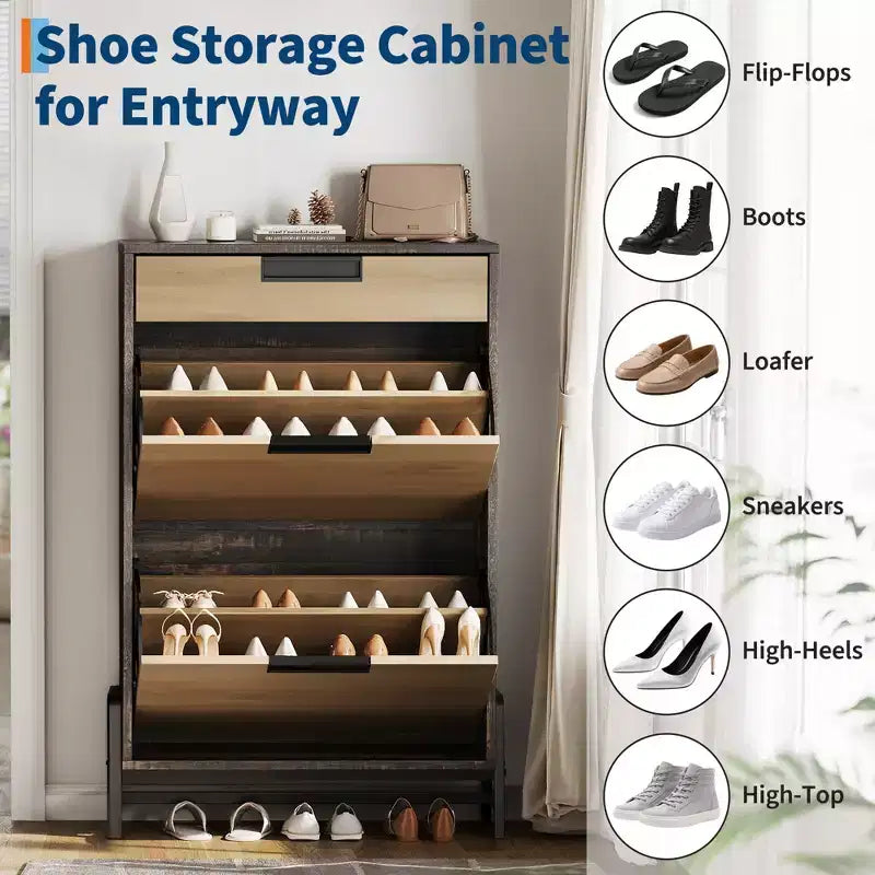 Freestanding Shoe Organizer with Metal Legs, Shoe Cabinet StorageFoyer, Hallway, Living Room