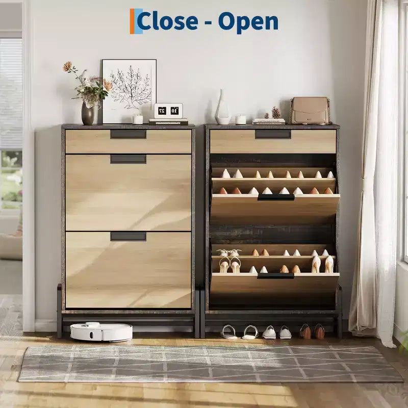 Freestanding Shoe Organizer with Metal Legs, Shoe Cabinet StorageFoyer, Hallway, Living Room