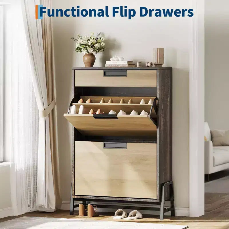 Freestanding Shoe Organizer with Metal Legs, Shoe Cabinet StorageFoyer, Hallway, Living Room