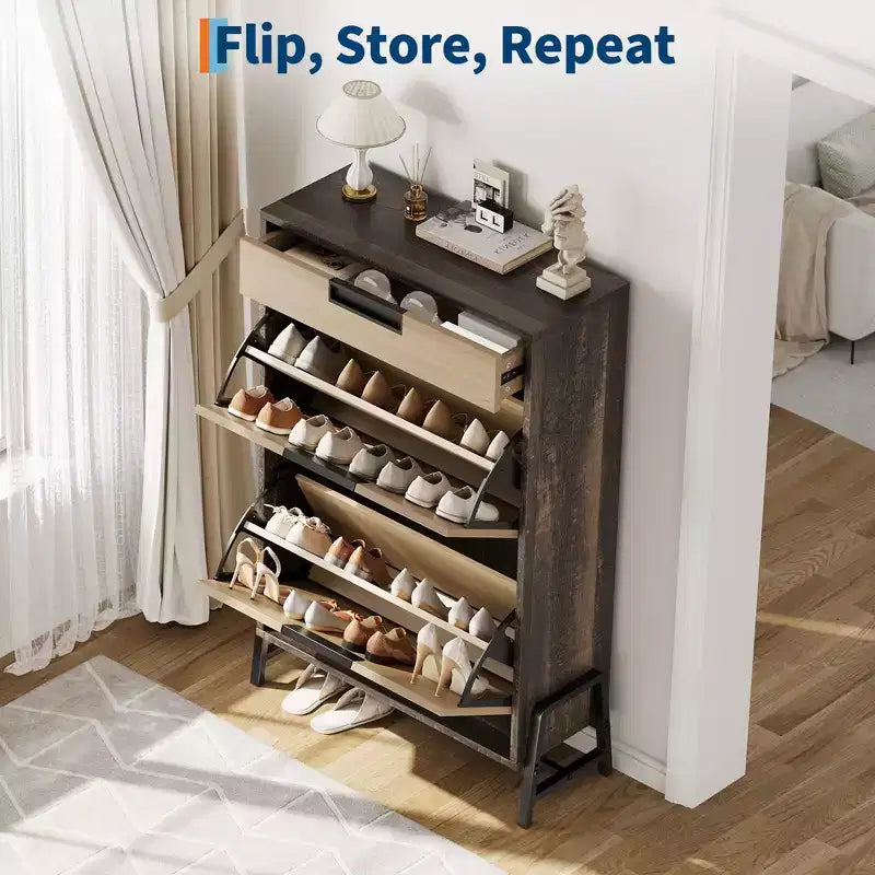 Freestanding Shoe Organizer with Metal Legs, Shoe Cabinet StorageFoyer, Hallway, Living Room