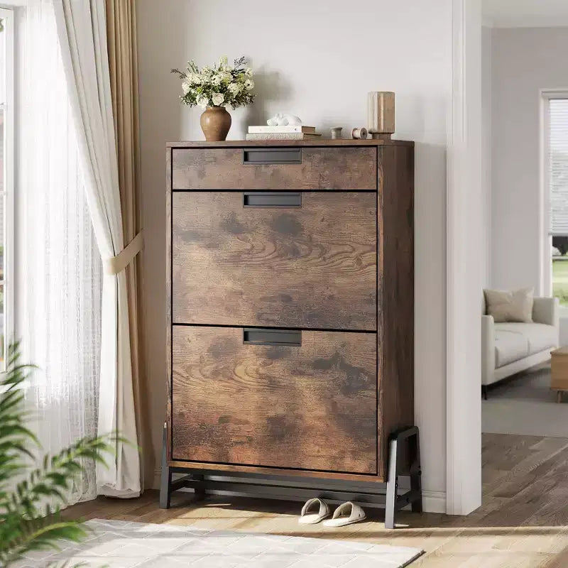 Freestanding Shoe Organizer with Metal Legs, Shoe Cabinet StorageFoyer, Hallway, Living Room