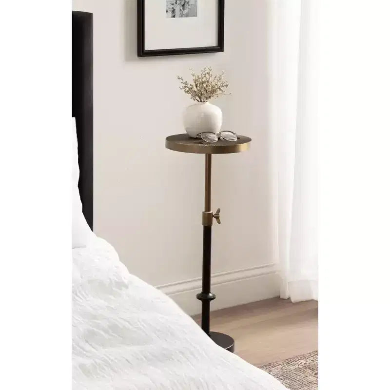 Kate and Laurel Engles Adjustable Embossed Metal Table and Plant Stand, 10x10x30, Gold and Black