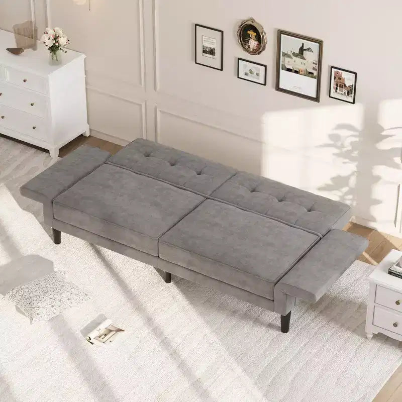 89 Futon Sofa Bed, Modern Chenille Sleeper Couch with Adjustable Backrest & Armrest, Convertible Futon Couch for Living Room Bedroom Apartments