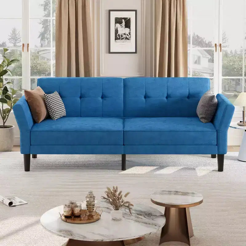 89 Futon Sofa Bed, Modern Chenille Sleeper Couch with Adjustable Backrest & Armrest, Convertible Futon Couch for Living Room Bedroom Apartments