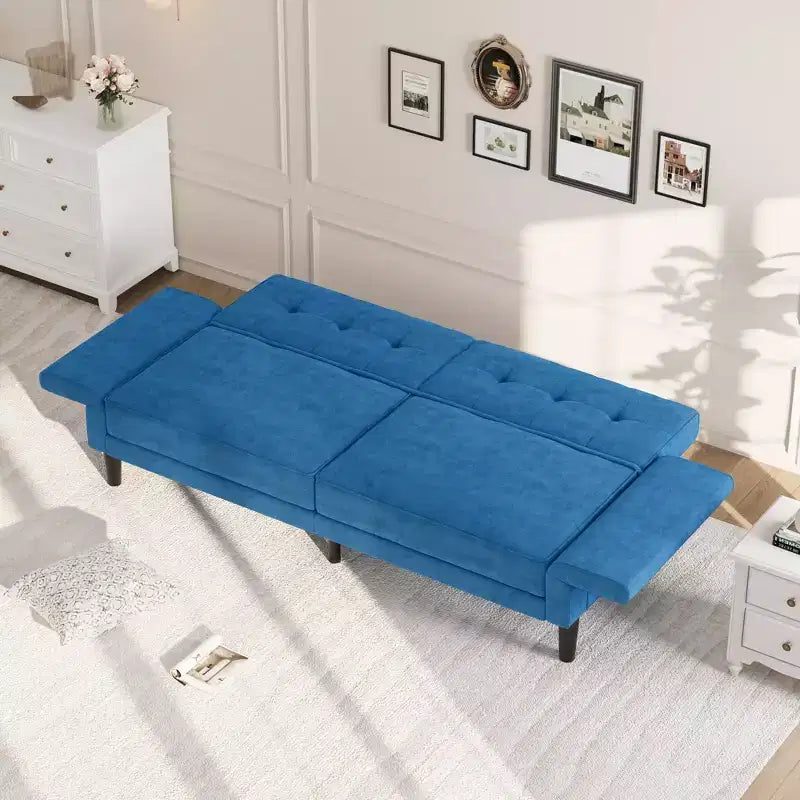 89 Futon Sofa Bed, Modern Chenille Sleeper Couch with Adjustable Backrest & Armrest, Convertible Futon Couch for Living Room Bedroom Apartments