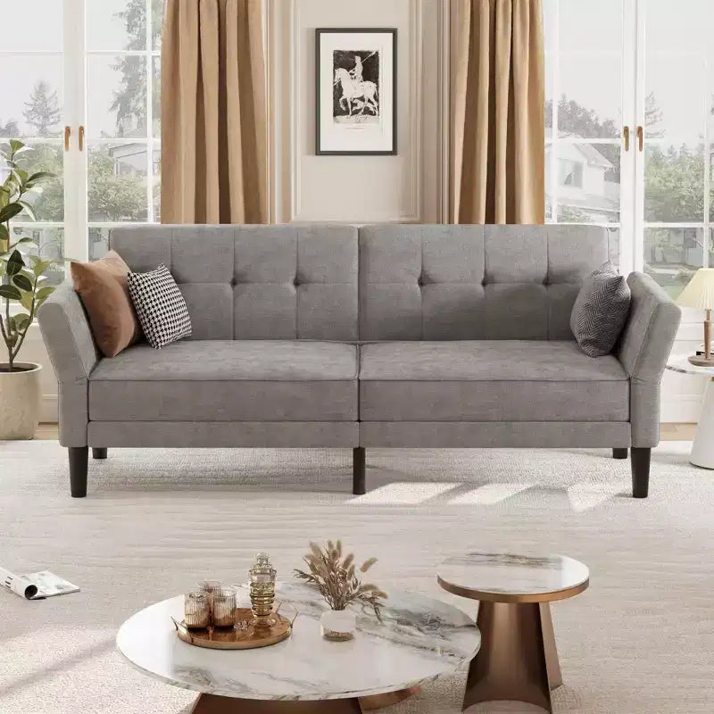 89" Futon Sofa Bed, Modern Chenille Sleeper Couch with Adjustable Backrest & Armrest, Convertible Futon Couch for Living Room Bedroom Apartments