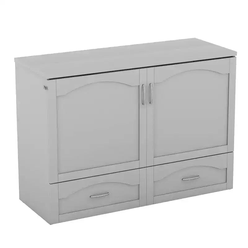 Full/Queen Murphy Bed Wall Bed with Storage Drawers, Wood Murphy Bed Chest with Sockets & USB Ports, Pulley Structure Design