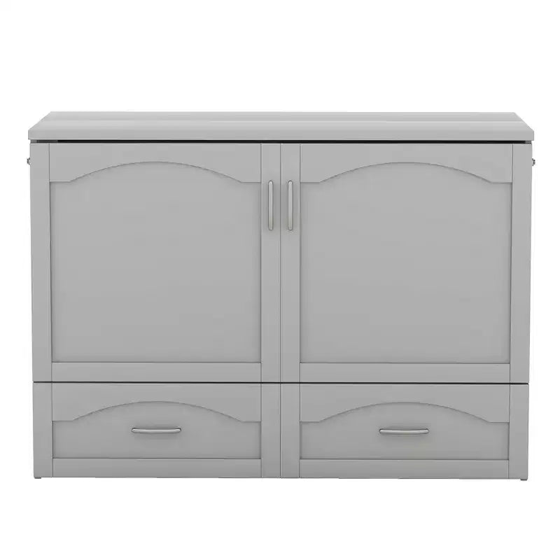Full/Queen Murphy Bed Wall Bed with Storage Drawers, Wood Murphy Bed Chest with Sockets & USB Ports, Pulley Structure Design