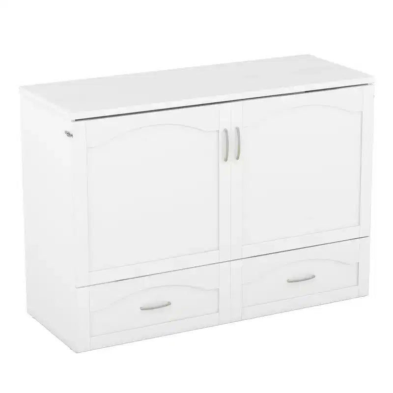 Full/Queen Murphy Bed Wall Bed with Storage Drawers, Wood Murphy Bed Chest with Sockets & USB Ports, Pulley Structure Design