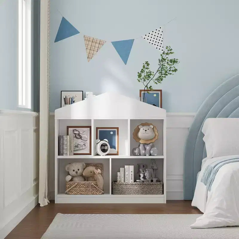 5-Cubby Bookcase, Kids Bookshelf,Toddlers Playhouse Cabinet Shelf,for Playroom, Nursery, Kids Room