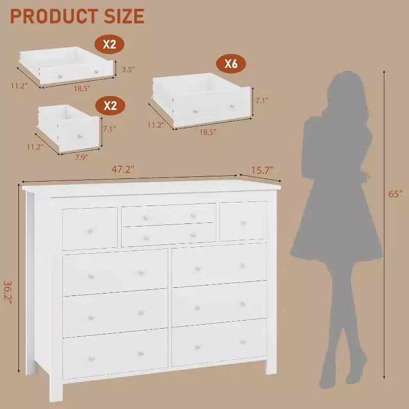 10 Drawers Dresser for Bedroom,Modern Wooden Chest of Drawers with Natural Texture