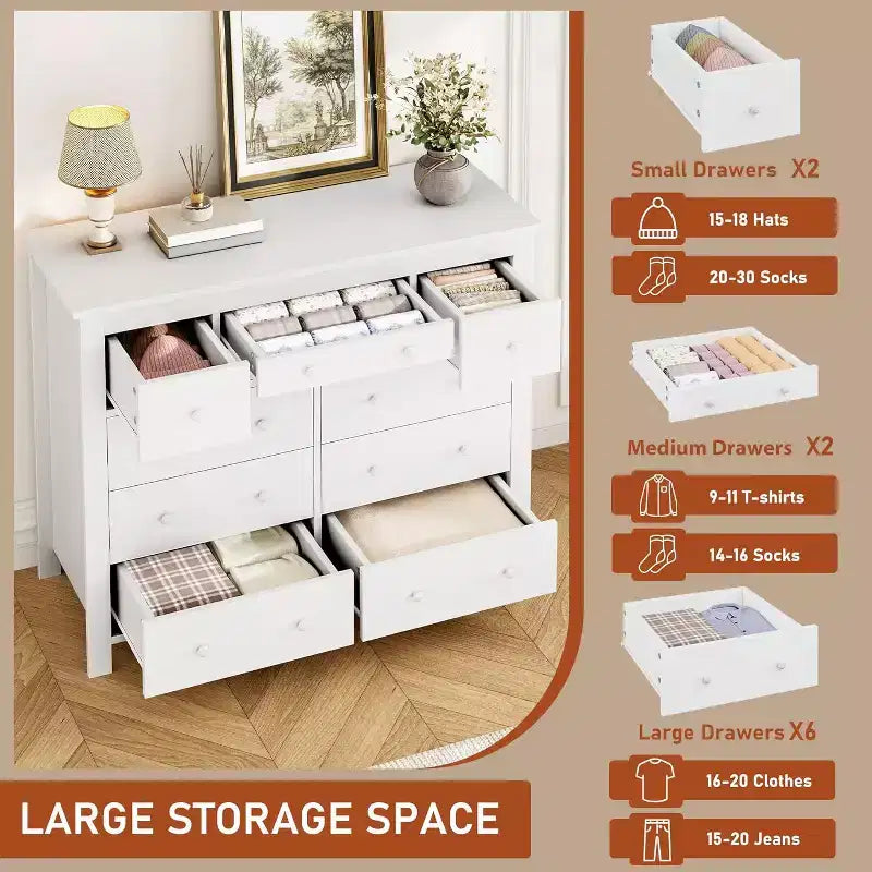 10 Drawers Dresser for Bedroom,Modern Wooden Chest of Drawers with Natural Texture
