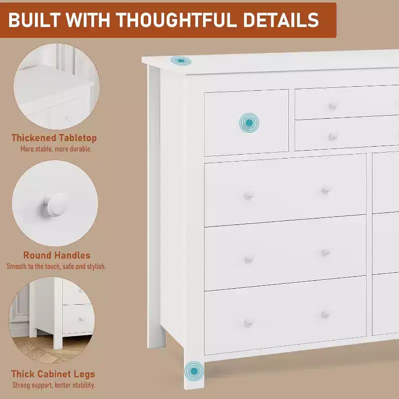 10 Drawers Dresser for Bedroom,Modern Wooden Chest of Drawers with Natural Texture
