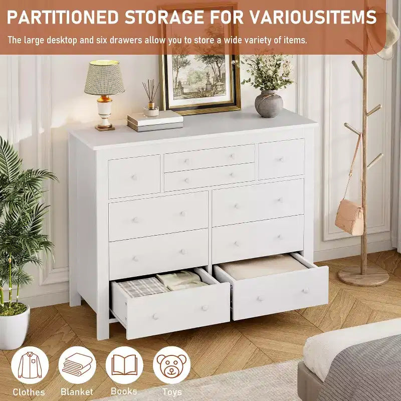 10 Drawers Dresser for Bedroom,Modern Wooden Chest of Drawers with Natural Texture
