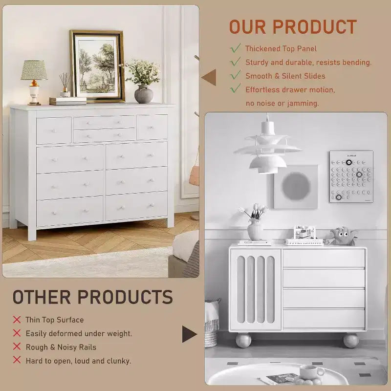 10 Drawers Dresser for Bedroom,Modern Wooden Chest of Drawers with Natural Texture