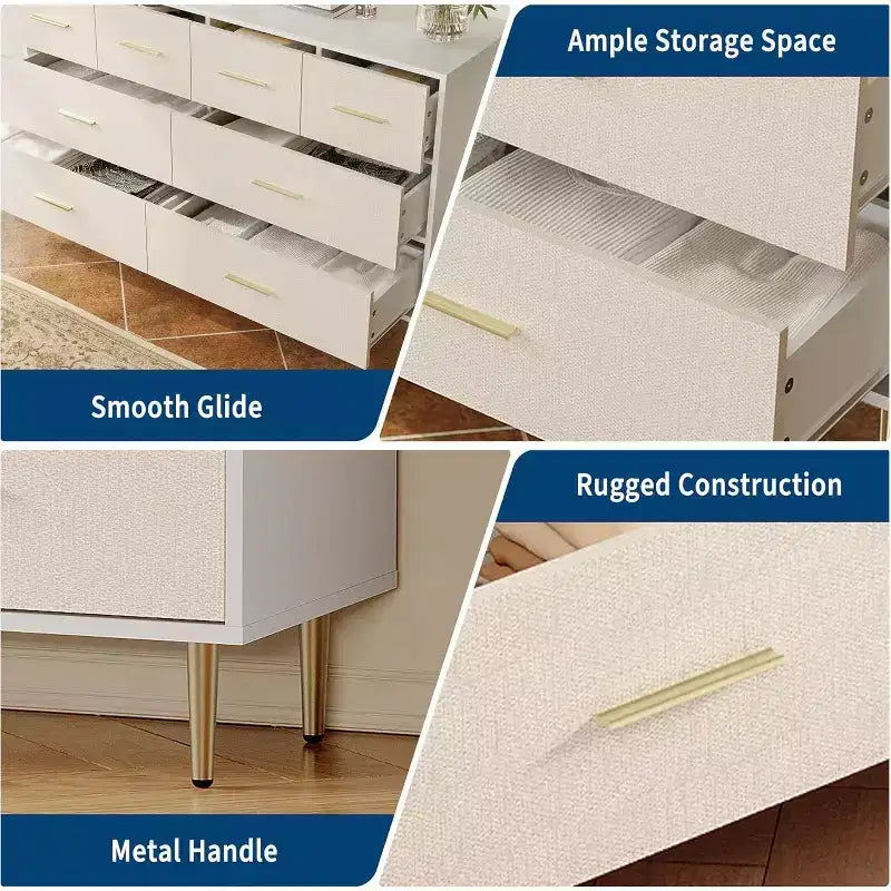 White 5 Drawer Dresser, Tall Narrow Chest of Drawers, Wooden Skinny Dresser with Gold Metal Handles and Legs