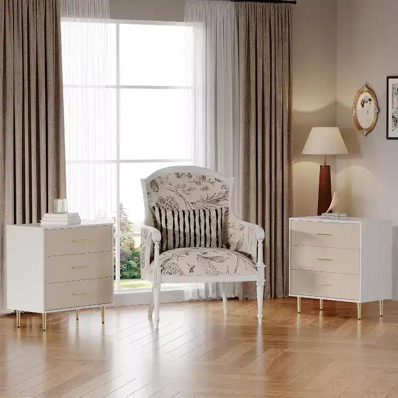 White 5 Drawer Dresser, Tall Narrow Chest of Drawers, Wooden Skinny Dresser with Gold Metal Handles and Legs