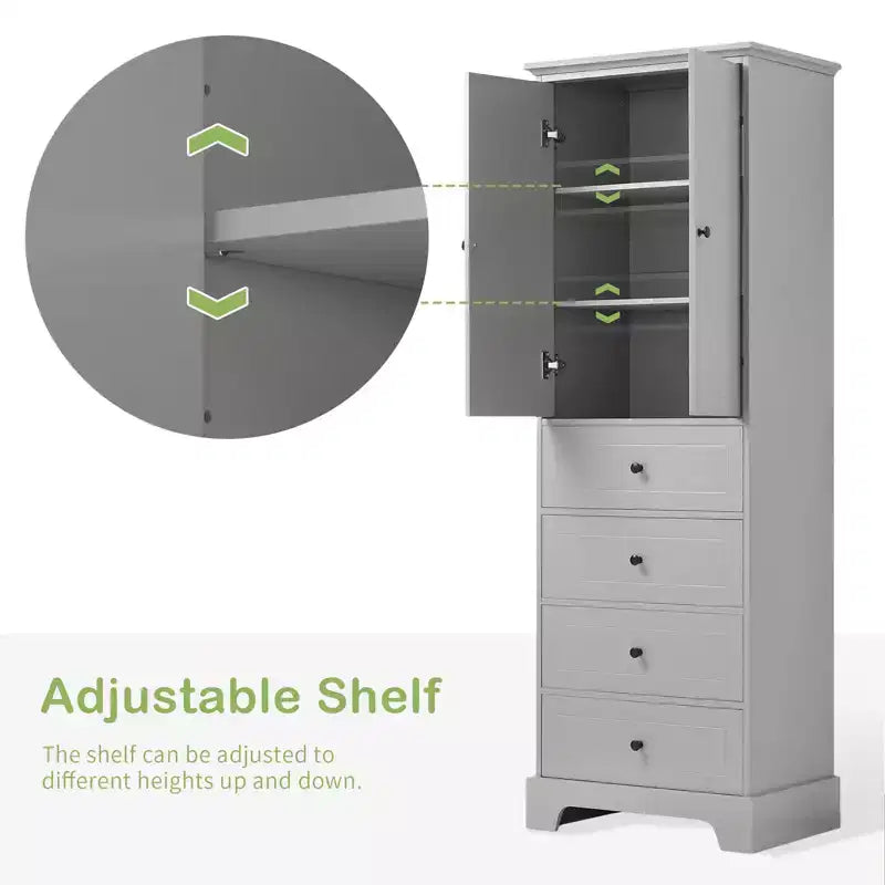 Tall Freestanding Storage Cabinet, with 4 Drawers & 2 Doors, Bathroom Storage Cabinet with Adjustable Shelf for Bathroom, Living Room