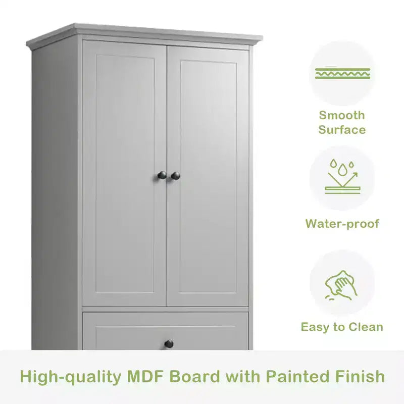 Tall Freestanding Storage Cabinet, with 4 Drawers & 2 Doors, Bathroom Storage Cabinet with Adjustable Shelf for Bathroom, Living Room