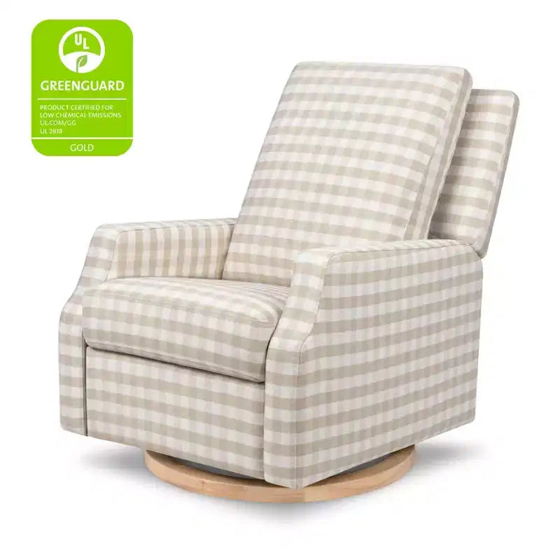 Namesake Crewe Electronic Recliner and Swivel Glider - Tan Gingham with Light Wood Base