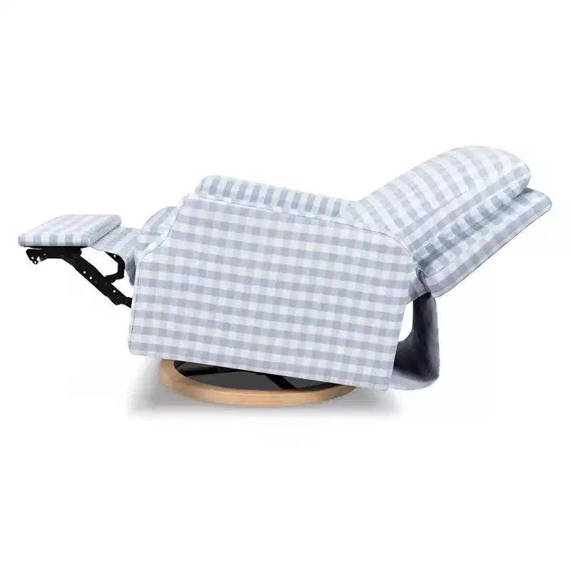 Namesake Crewe Electronic Recliner and Swivel Glider - Tan Gingham with Light Wood Base