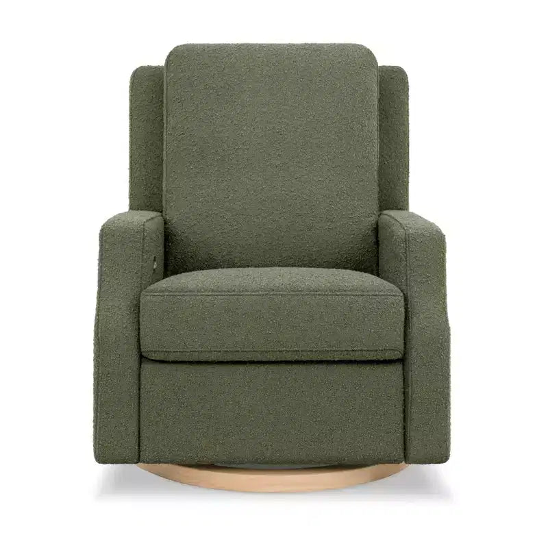Namesake Crewe Electronic Recliner and Swivel Glider - Tan Gingham with Light Wood Base