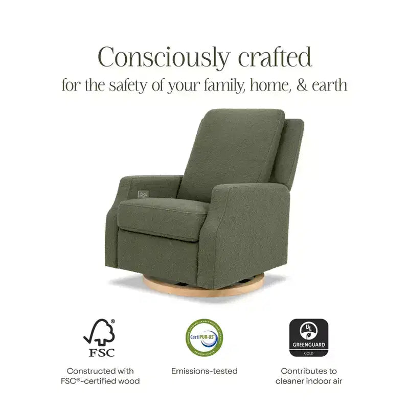 Namesake Crewe Electronic Recliner and Swivel Glider - Tan Gingham with Light Wood Base