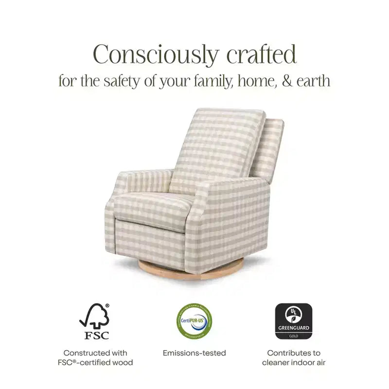 Namesake Crewe Electronic Recliner and Swivel Glider - Tan Gingham with Light Wood Base