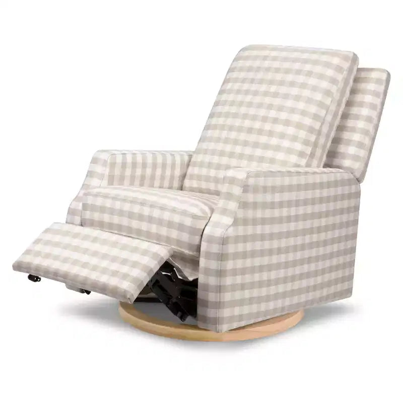 Namesake Crewe Electronic Recliner and Swivel Glider - Tan Gingham with Light Wood Base
