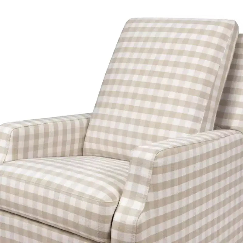 Namesake Crewe Electronic Recliner and Swivel Glider - Tan Gingham with Light Wood Base
