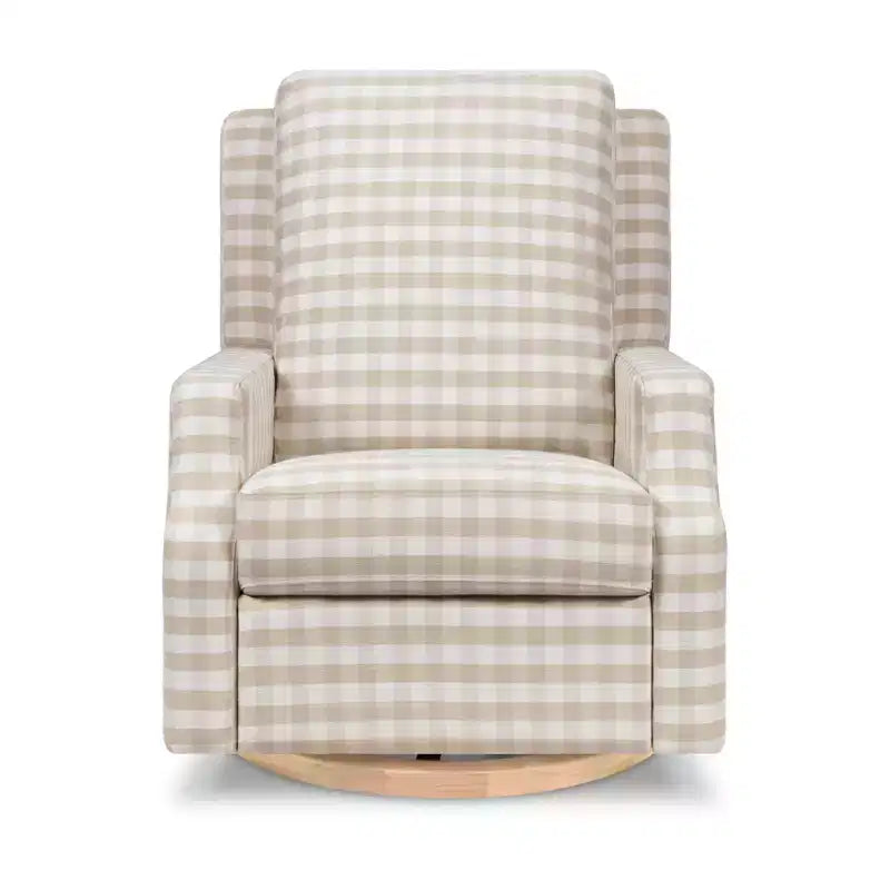 Namesake Crewe Electronic Recliner and Swivel Glider - Tan Gingham with Light Wood Base